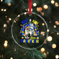 A Girl Loves Hanukkah Crystal Glass Ornament Funny Sloth On Llama Jewish Holiday Gift - Wonder Print Shop