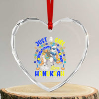A Girl Loves Hanukkah Heart Crystal Glass Ornament Funny Sloth On Llama Jewish Holiday Gift - Wonder Print Shop