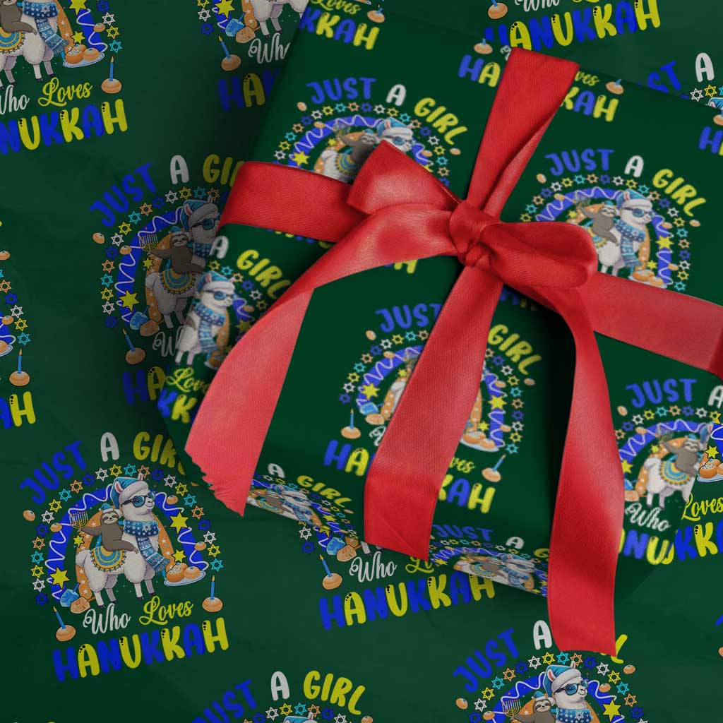 A Girl Loves Hanukkah Wrapping Paper Roll Funny Sloth On Llama Jewish Holiday Gift - Wonder Print Shop