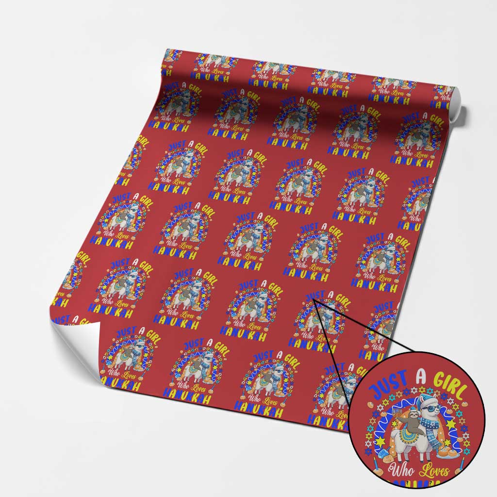 A Girl Loves Hanukkah Wrapping Paper Roll Funny Sloth On Llama Jewish Holiday Gift - Wonder Print Shop