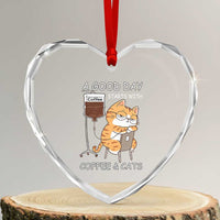A Good Day Starts With Coffee And Cats Heart Crystal Glass Ornament Funny Purrfect Morning - Wonder Print Shop