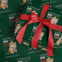 A Good Day Starts With Coffee And Cats Wrapping Paper Roll Funny Purrfect Morning - Wonder Print Shop