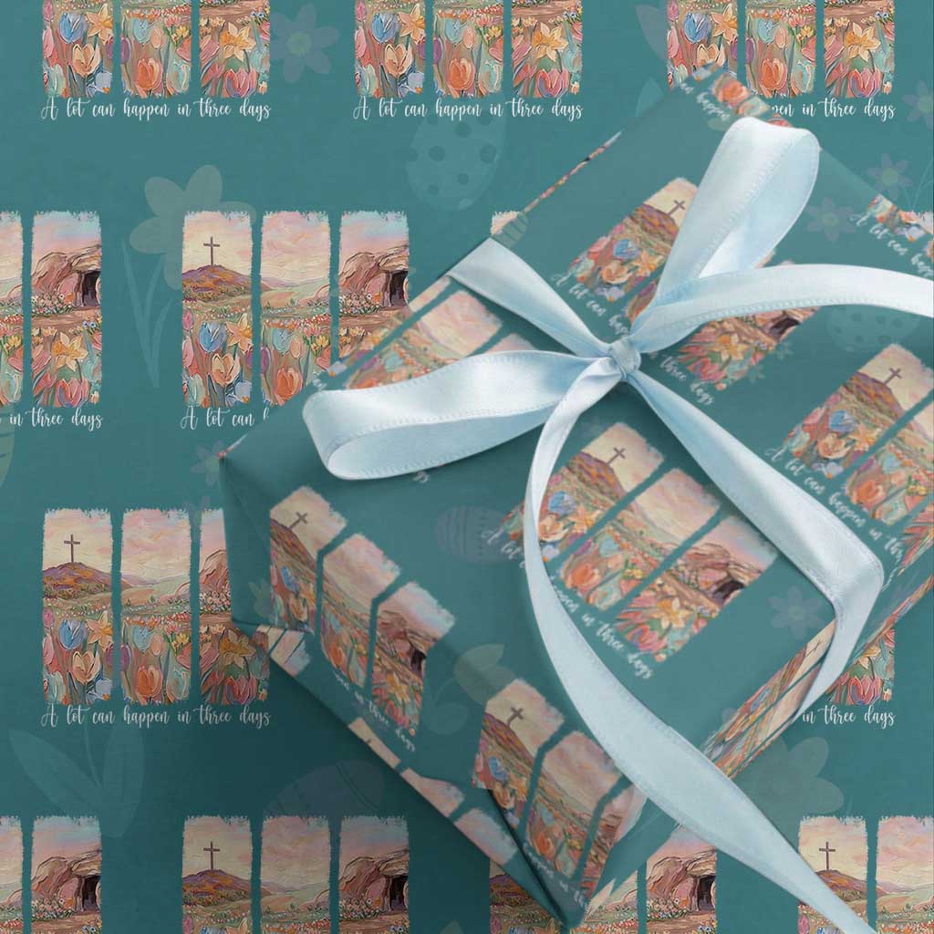 A Lot Can Happen In Three Days Christian Easter Wrapping Paper Roll Empty Tomb Cross Landscape Faith Inspirational Gift