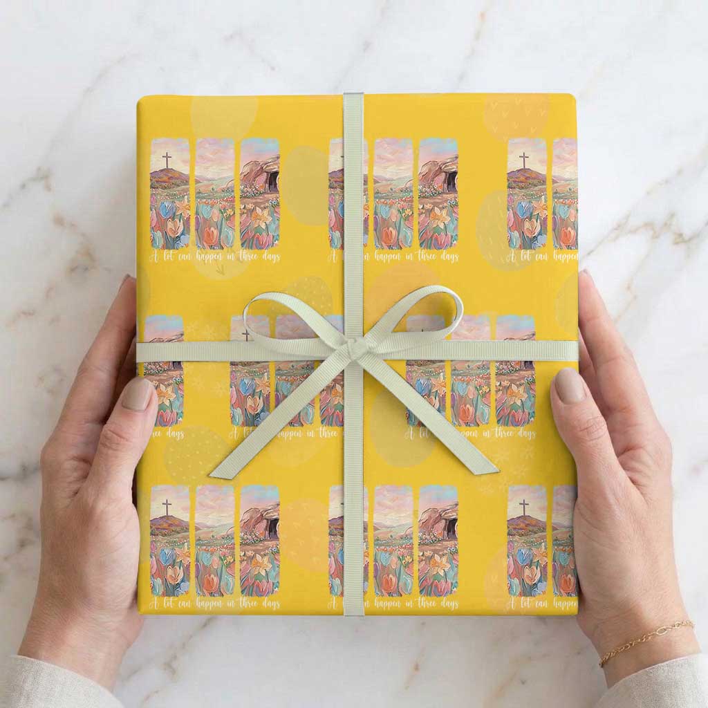 A Lot Can Happen In Three Days Christian Easter Wrapping Paper Roll Empty Tomb Cross Landscape Faith Inspirational Gift