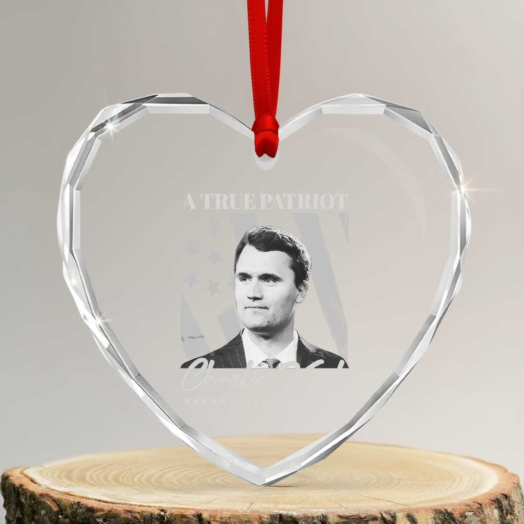 A True Patriot Charlie Kirk Heart Crystal Glass Ornament Vintage American Flag - Wonder Print Shop