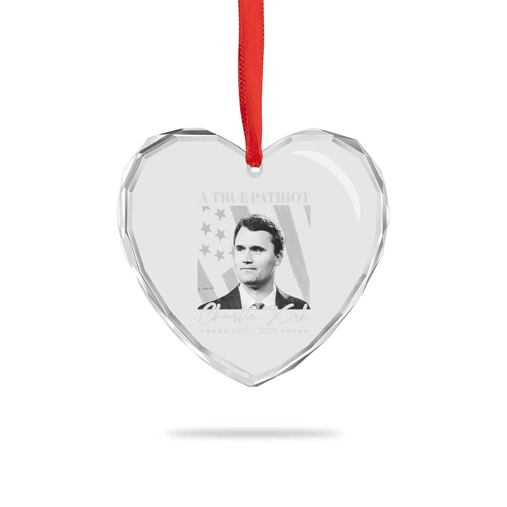 A True Patriot Charlie Kirk Heart Crystal Glass Ornament Vintage American Flag - Wonder Print Shop