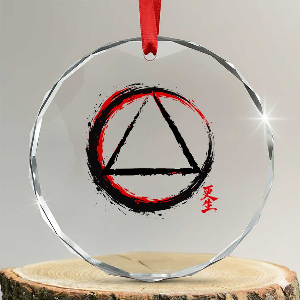 AA Sober Logo Symbol Serenity Recovery Crystal Glass Ornament Japanese Brushstroke Circle