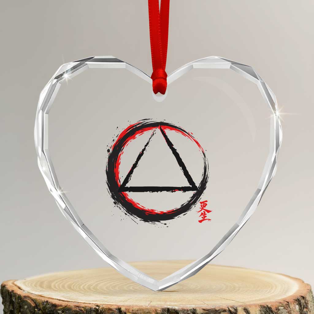 AA Sober Logo Symbol Serenity Recovery Heart Crystal Glass Ornament Japanese Brushstroke Circle