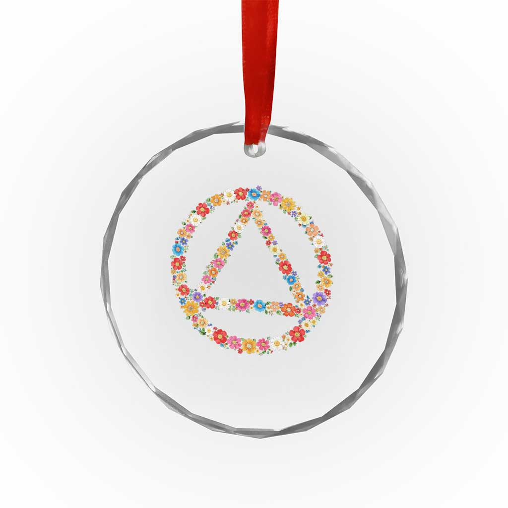 AA Sober Retro Flower Symbol Serenity Recovery Crystal Glass Ornament