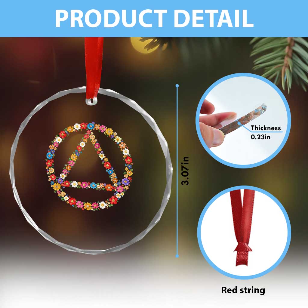 AA Sober Retro Flower Symbol Serenity Recovery Crystal Glass Ornament