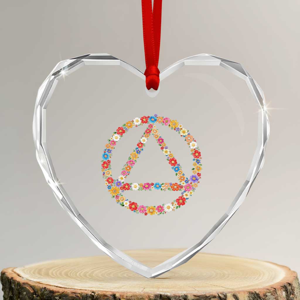 AA Sober Retro Flower Symbol Serenity Recovery Heart Crystal Glass Ornament