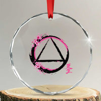 AA Sober Symbol Serenity Recovery Crystal Glass Ornament Japanese Cherry Blossom Brushstroke Circle