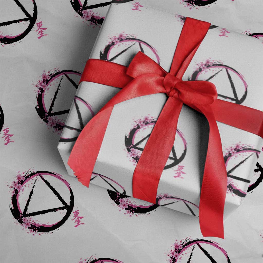 AA Sober Symbol Serenity Recovery Wrapping Paper Roll Japanese Cherry Blossom Brushstroke Circle