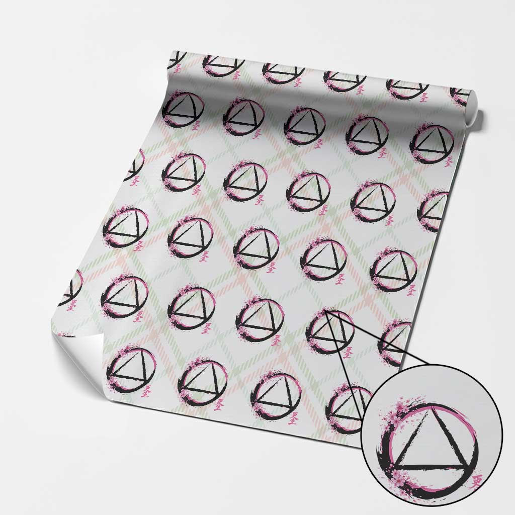 AA Sober Symbol Serenity Recovery Wrapping Paper Roll Japanese Cherry Blossom Brushstroke Circle