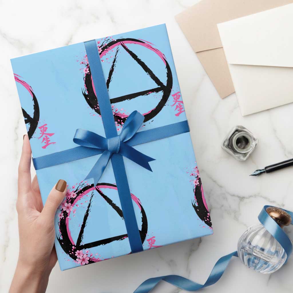 AA Sober Symbol Serenity Recovery Wrapping Paper Roll Japanese Cherry Blossom Brushstroke Circle