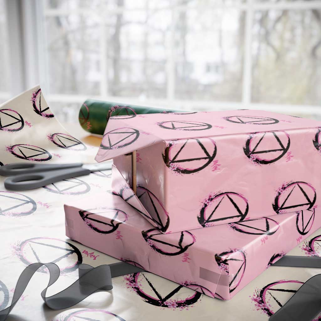 AA Sober Symbol Serenity Recovery Wrapping Paper Roll Japanese Cherry Blossom Brushstroke Circle