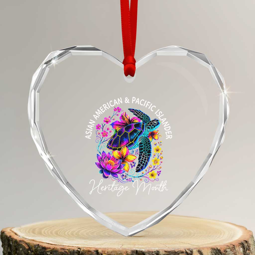 AAPI Asian American and Pacific Islander Heritage Month Heart Crystal Glass Ornament Floral Sea Turtle