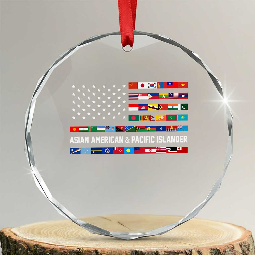 AAPI Heritage Month Crystal Glass Ornament Asian American and Pacific Islander USA Flag - Wonder Print Shop