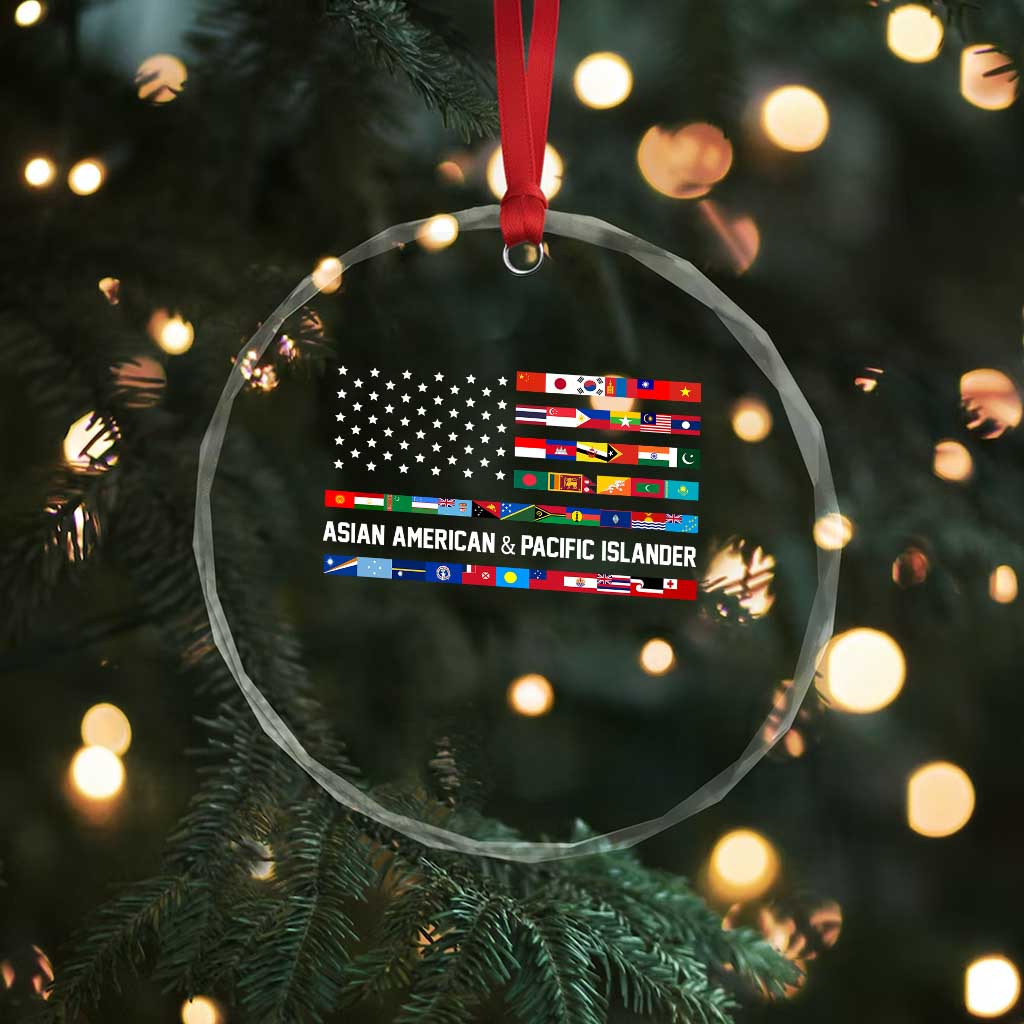 AAPI Heritage Month Crystal Glass Ornament Asian American and Pacific Islander USA Flag - Wonder Print Shop