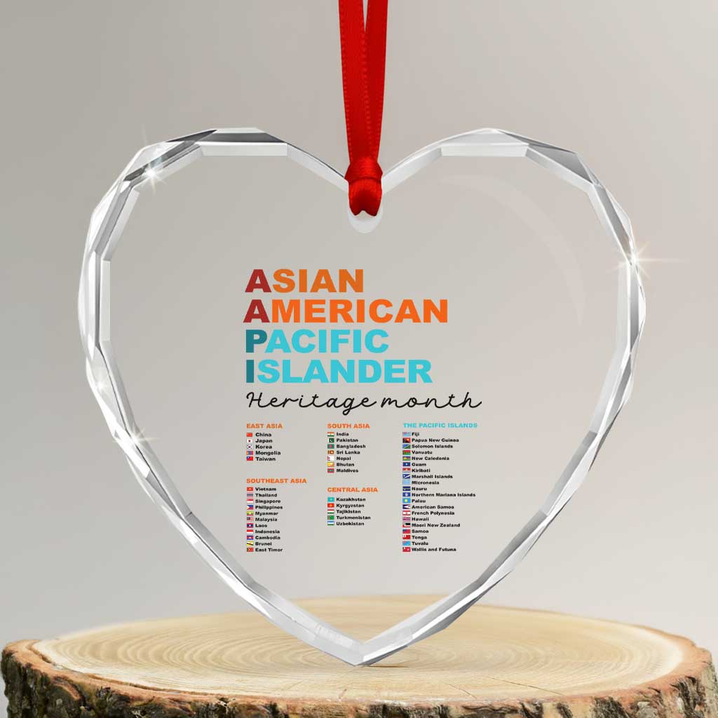 AAPI Heritage Month Heart Crystal Glass Ornament Asian American and Pacific Islander Countries Pride - Wonder Print Shop