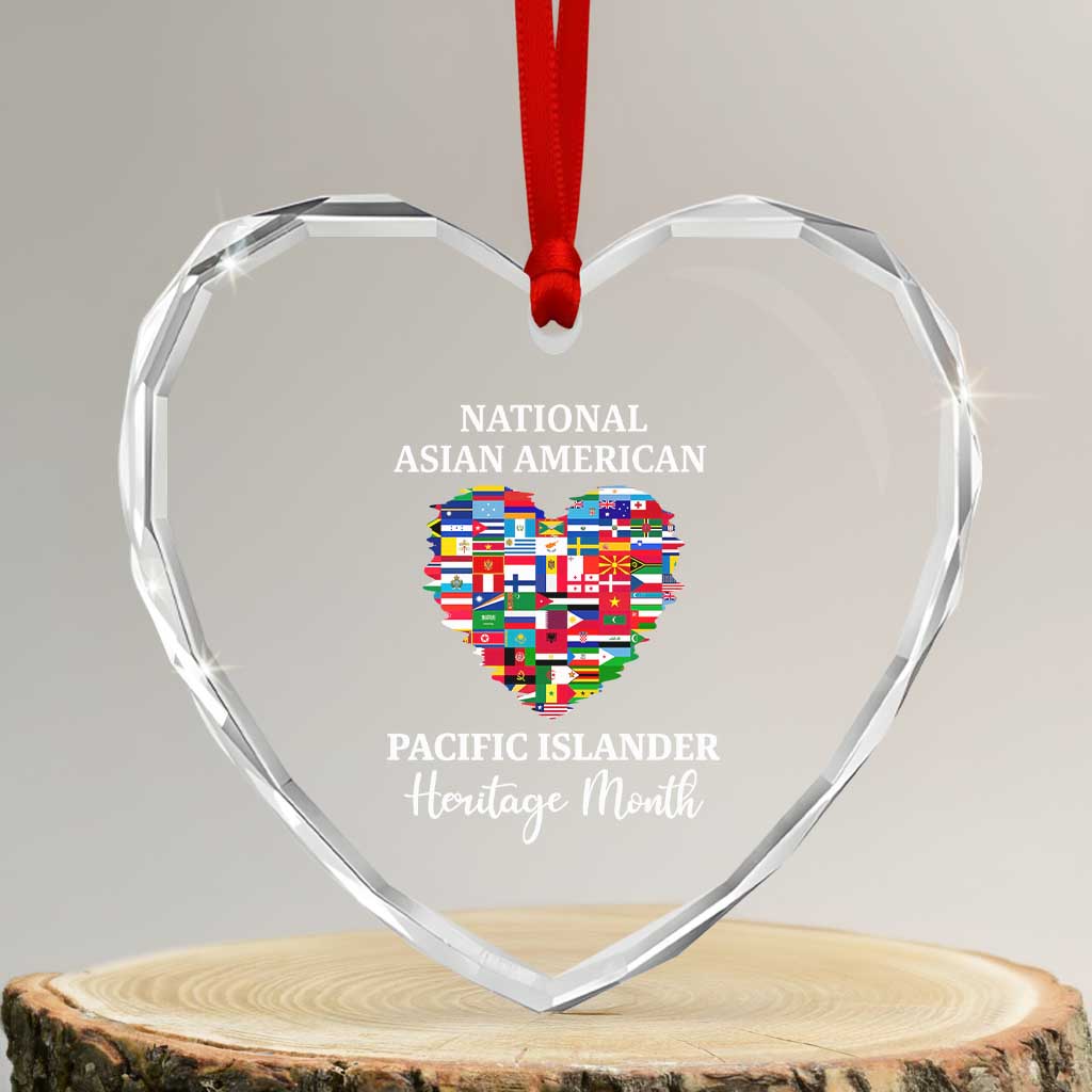 AAPI Heritage Month Heart Crystal Glass Ornament National Asian American and Pacific Islander Countries Flag Heart - Wonder Print Shop