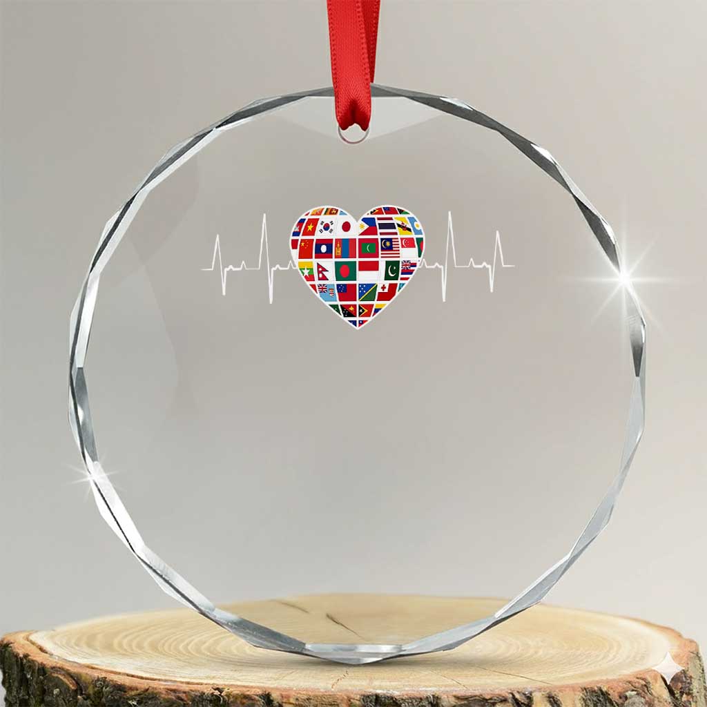 AAPI Heritage Month Heartbeat Heart Asian American and Pacific Islander Countries Flag Crystal Glass Ornament