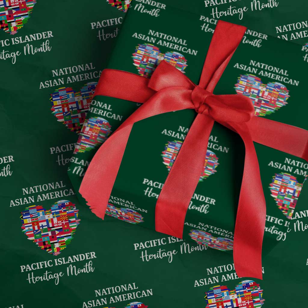 AAPI Heritage Month Wrapping Paper Roll National Asian American and Pacific Islander Countries Flag Heart - Wonder Print Shop