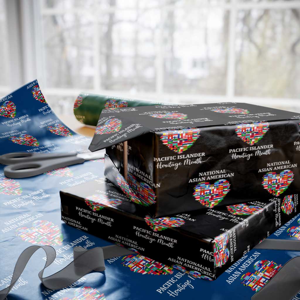 AAPI Heritage Month Wrapping Paper Roll National Asian American and Pacific Islander Countries Flag Heart - Wonder Print Shop