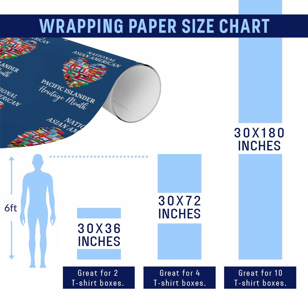 AAPI Heritage Month Wrapping Paper Roll National Asian American and Pacific Islander Countries Flag Heart - Wonder Print Shop