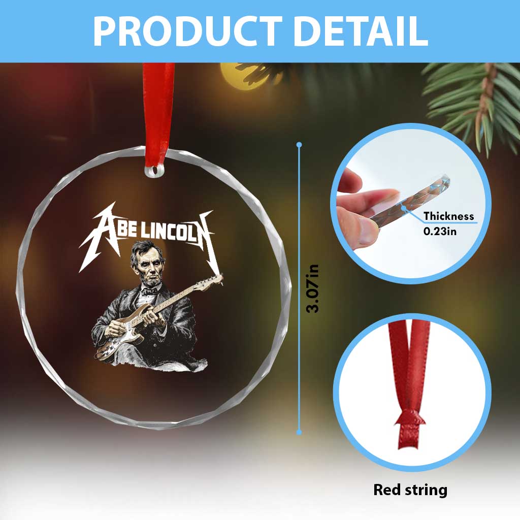Abe Lincoln Playing Electric Guitar Rocker Crystal Glass Ornament