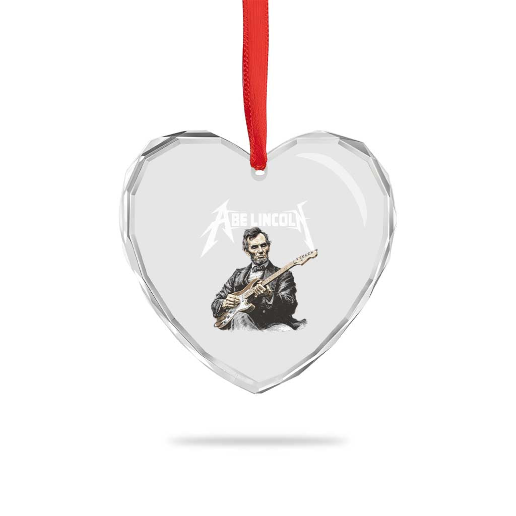 Abe Lincoln Playing Electric Guitar Rocker Heart Crystal Glass Ornament