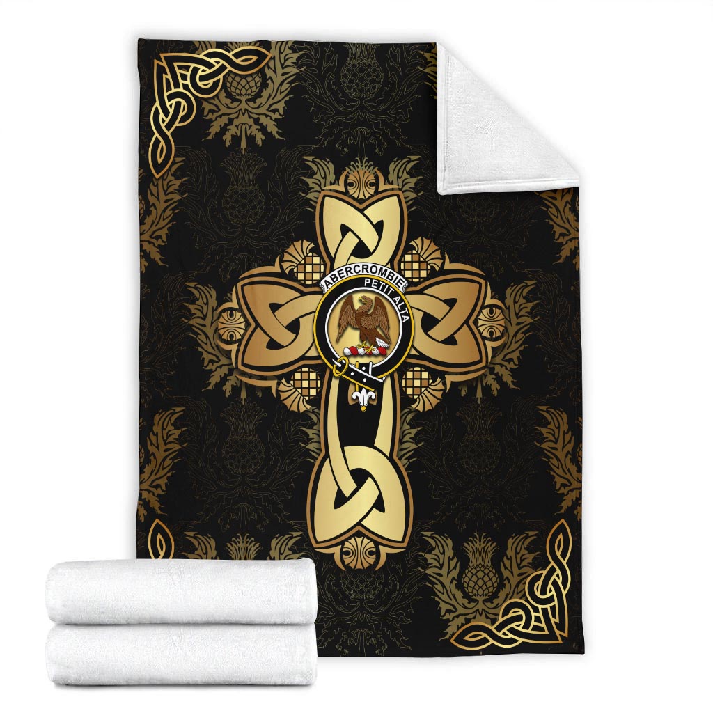 abercrombie-clan-crest-golden-celtic-cross-thistle-style-blanket