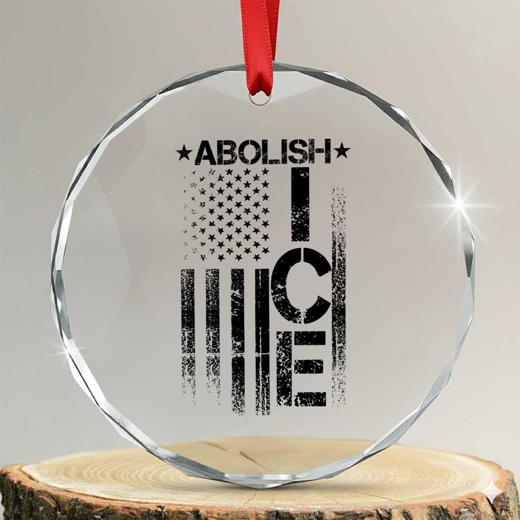 Abolish ICE Crystal Glass Ornament Vintage American Flag