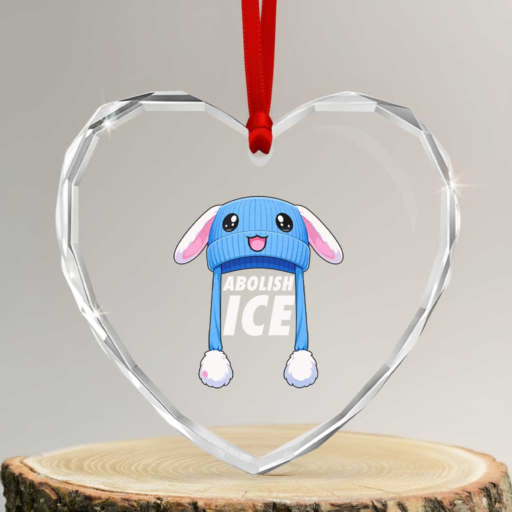 Abolish Ice Heart Crystal Glass Ornament Blue Bunny Hat Pro Immigrant Resist Minnesota