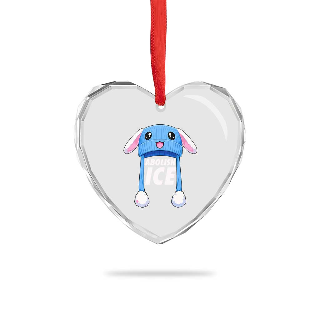 Abolish Ice Heart Crystal Glass Ornament Blue Bunny Hat Pro Immigrant Resist Minnesota