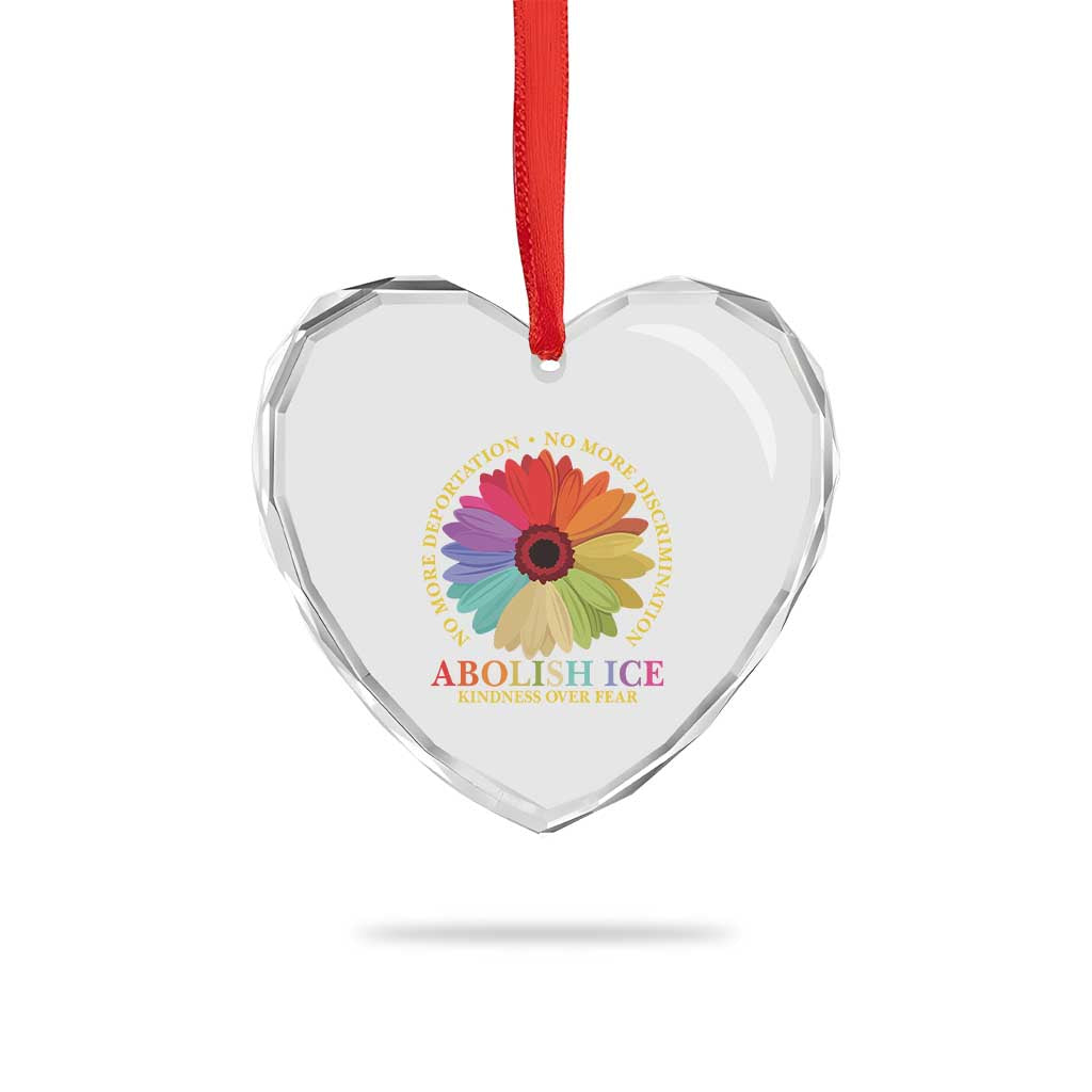 Abolish Ice Heart Crystal Glass Ornament No More Deportation No More Discrimmination Kindness Over Fear