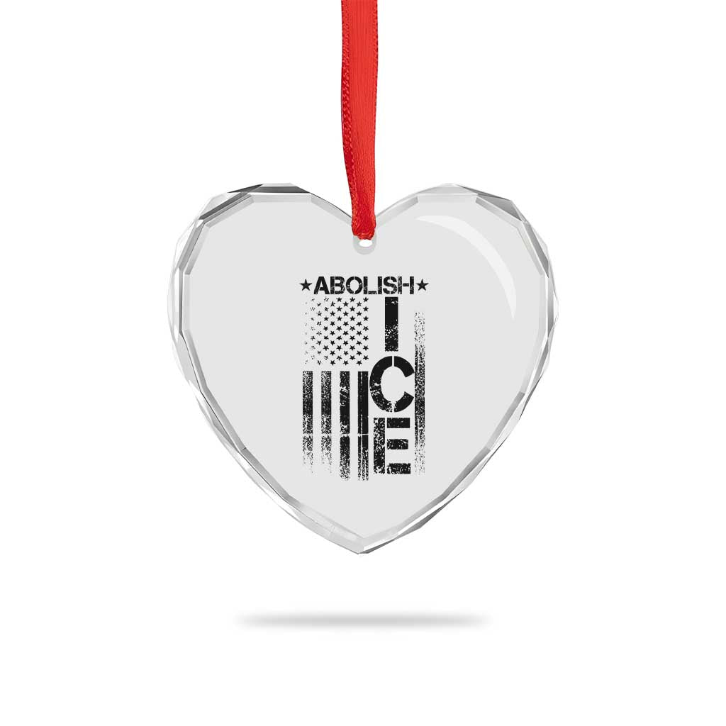 Abolish ICE Heart Crystal Glass Ornament Vintage American Flag