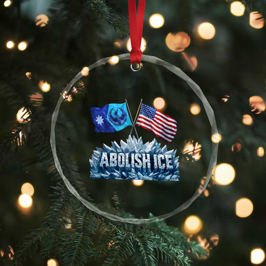 Abolish Ice Minnesota American Flag Crystal Glass Ornament MN Rebel Loon Resistance Protest
