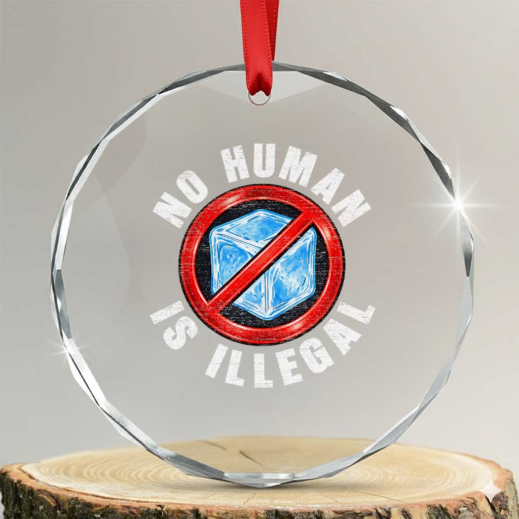 Abolish Ice No Human is Illegal Crystal Glass Ornament Retro Protest Subtle FDT