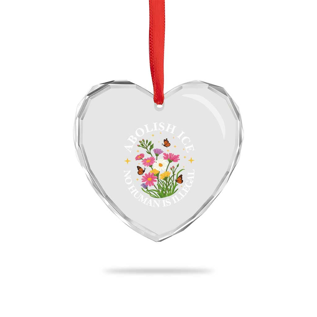 Abolish Ice No Human Is Illegal Heart Crystal Glass Ornament Immigration Rights Protest