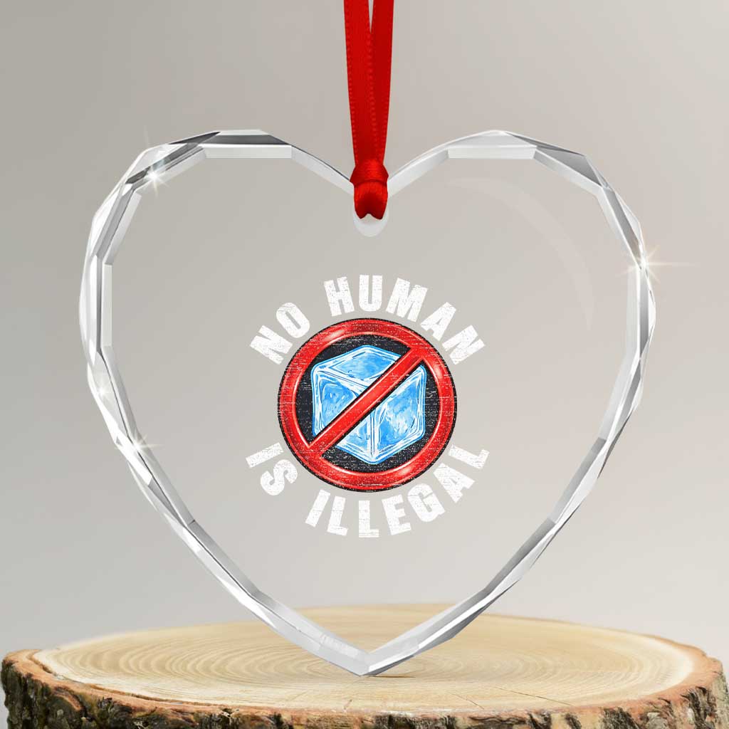 Abolish Ice No Human is Illegal Heart Crystal Glass Ornament Retro Protest Subtle FDT