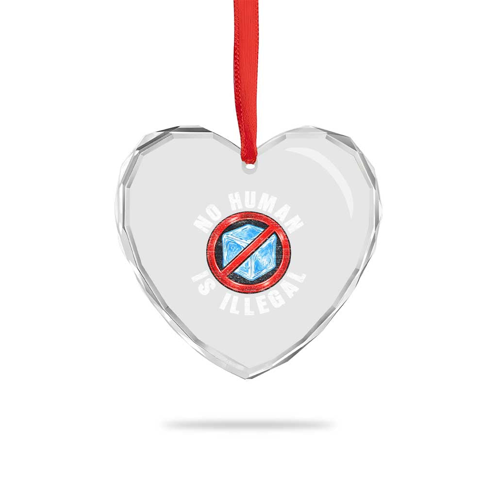 Abolish Ice No Human is Illegal Heart Crystal Glass Ornament Retro Protest Subtle FDT