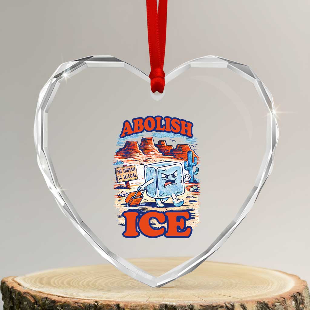 Abolish Ice Protest Heart Crystal Glass Ornament Retro Protest No Human Is Illegal