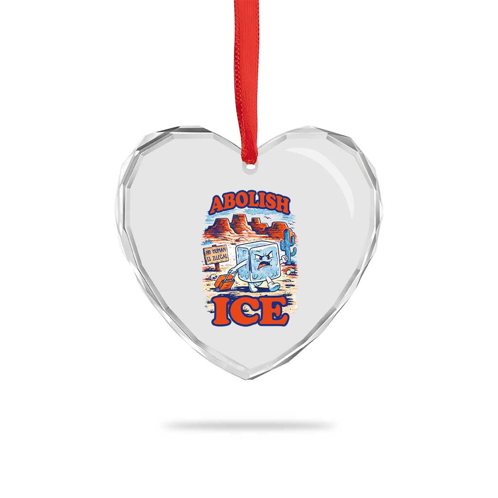 Abolish Ice Protest Heart Crystal Glass Ornament Retro Protest No Human Is Illegal