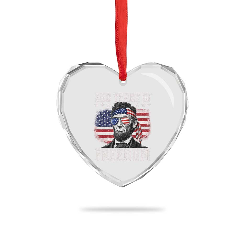 Abraham Lincoln 250 Years Of Freedom Heart Crystal Glass Ornament 1776 2026 4th of July