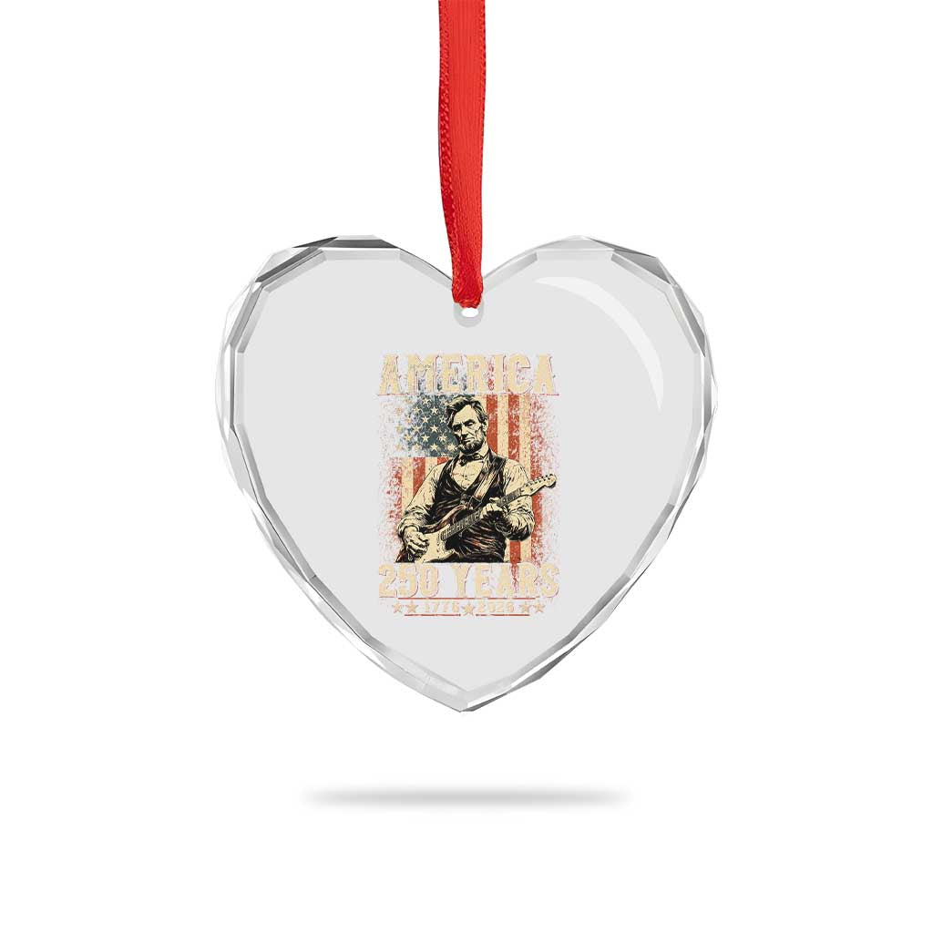 Abraham Lincoln Playing Guitar 4th July US 250th Anniversary Heart Crystal Glass Ornament