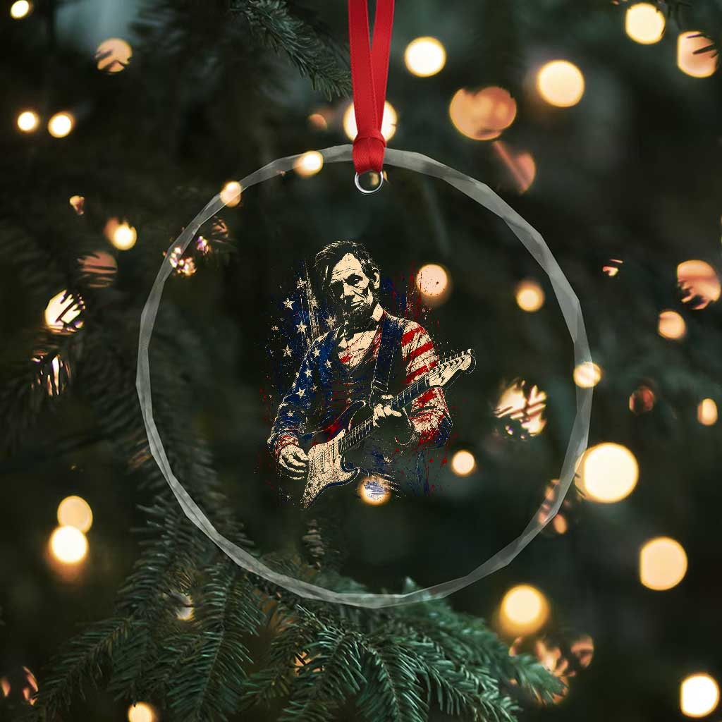 Abraham Lincoln Playing Guitar 4th of July Crystal Glass Ornament