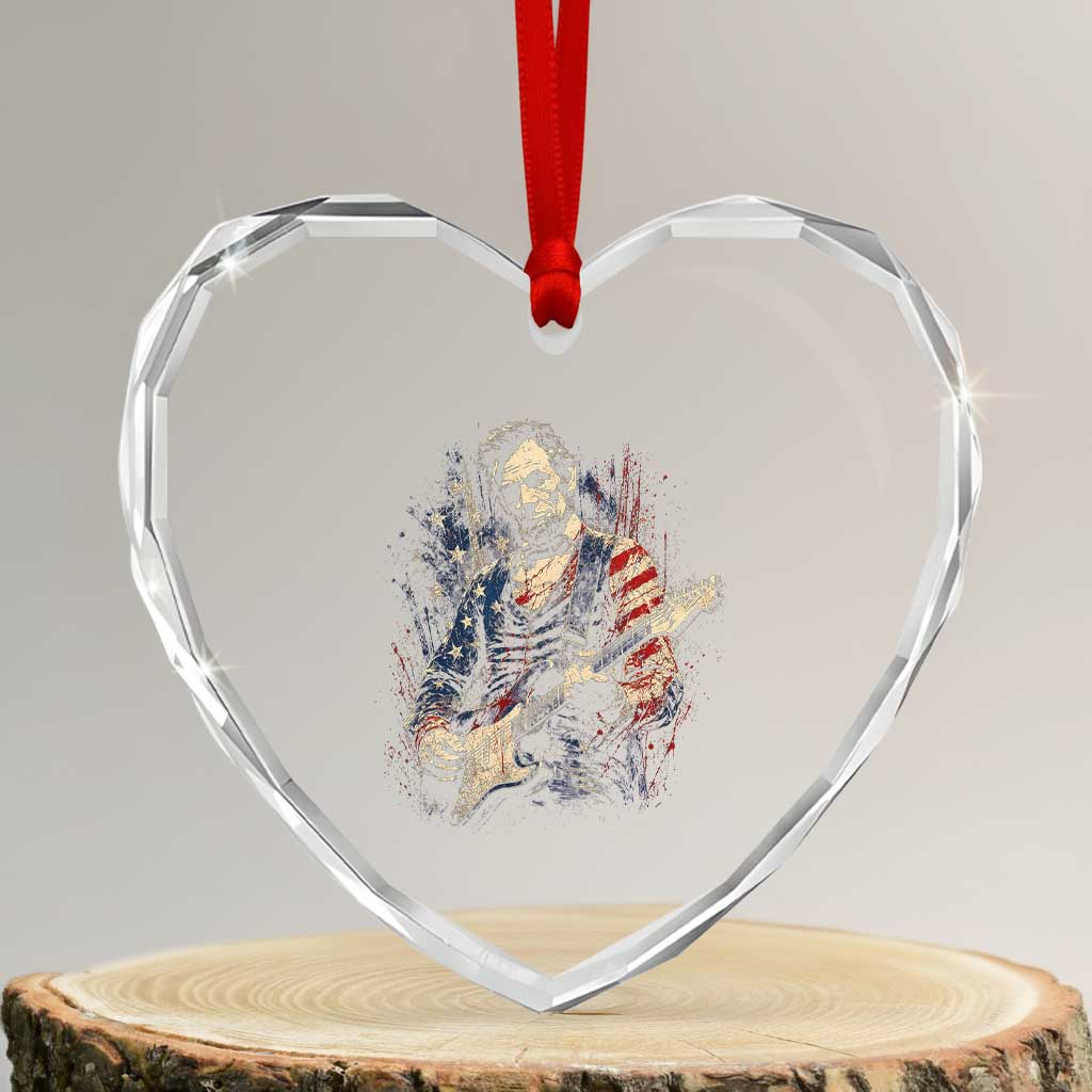 Abraham Lincoln Playing Guitar 4th of July Heart Crystal Glass Ornament