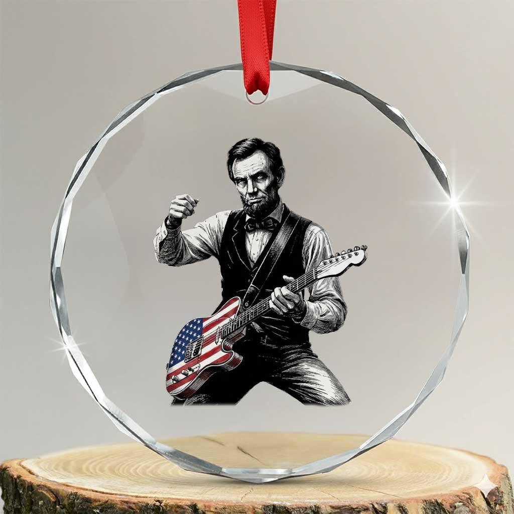 Abraham Lincoln Playing Guitar Vintage American Flag Crystal Glass Ornament
