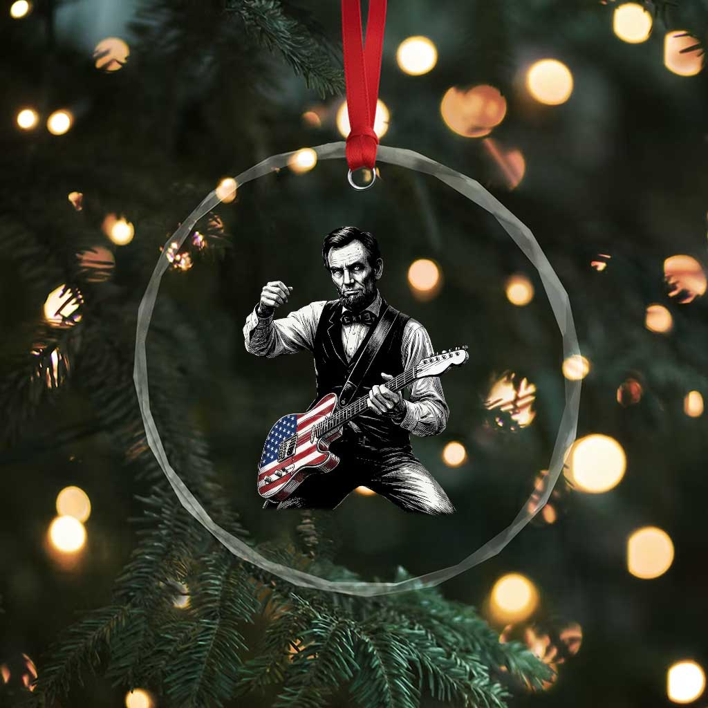 Abraham Lincoln Playing Guitar Vintage American Flag Crystal Glass Ornament